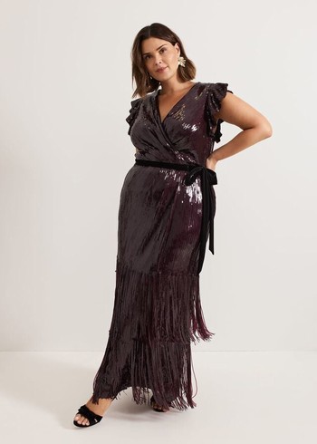 Phase Eight Chanai Sequin Wrap Dress Burgundy Canada | DGZCBY-856